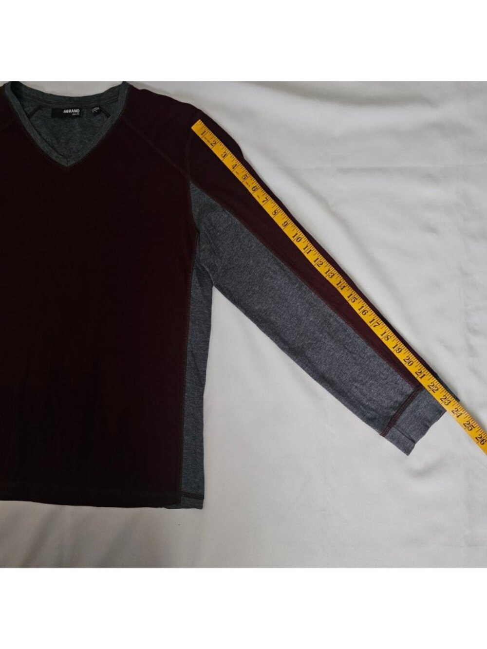 Murano Men's Burgundy/Gray Slim Fit Long Sleeve V-Neck Pullover Shirt Size Large - Picture 8 of 11